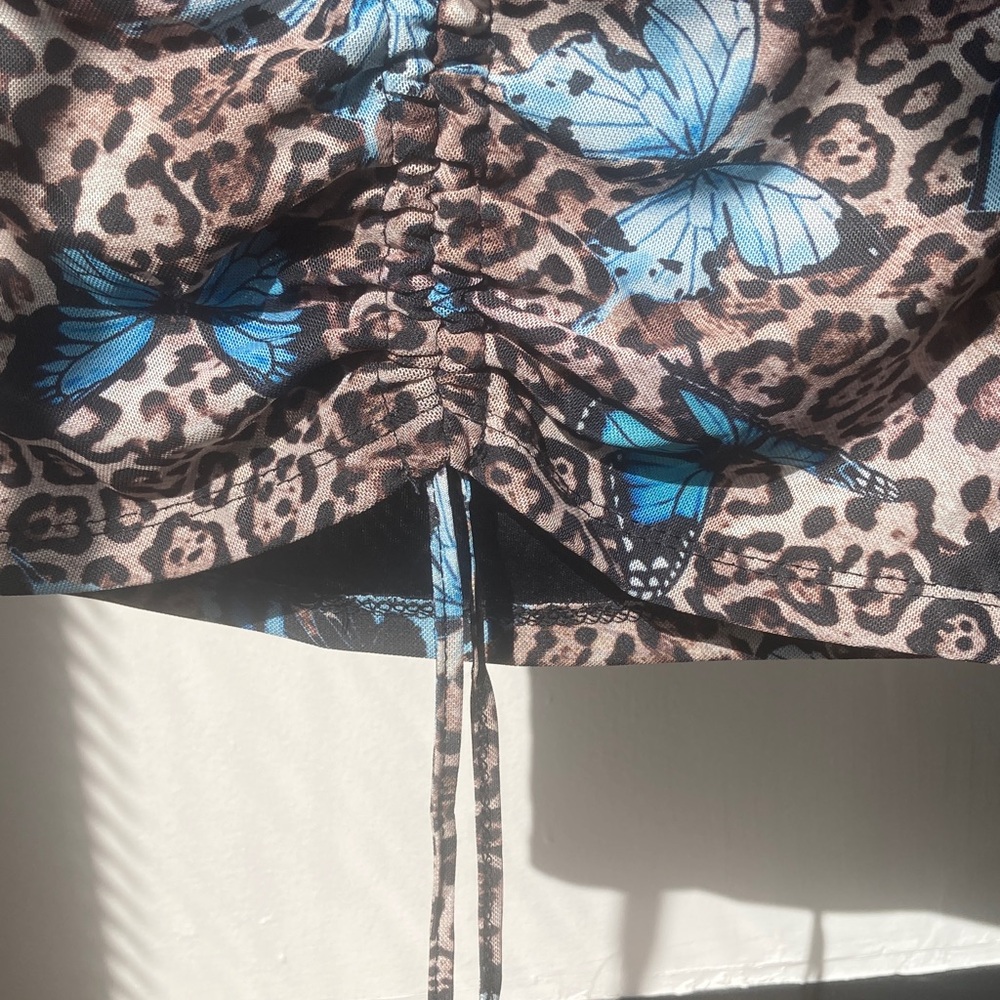 Rue21 top Butterfly animal print cinch string in front casual boho M jr - Picture 5 of 17